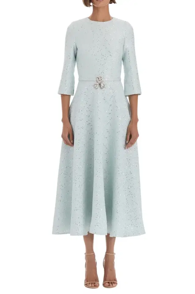 Oscar de la Renta Midi Sleeve Sequin Tweed Day Dress