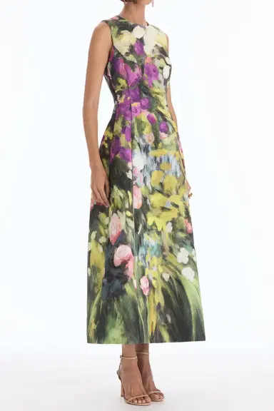 Oscar de la Renta Sleeveless Abstract Garden Cocktail Dress | Thumbnail 3 Oscar de la Renta Sleeveless Abstract Garden Cocktail Dress | Thumbnail 3