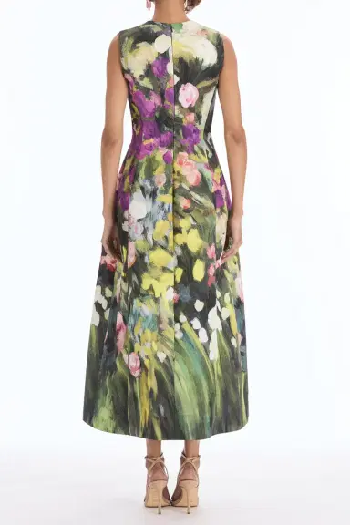 Oscar de la Renta Sleeveless Abstract Garden Cocktail Dress | Thumbnail 4 Oscar de la Renta Sleeveless Abstract Garden Cocktail Dress | Thumbnail 4