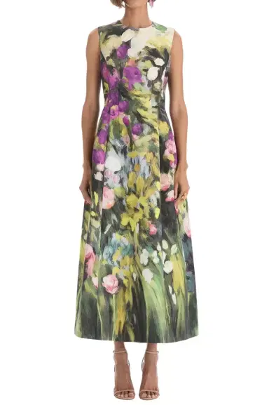 Oscar de la Renta Sleeveless Abstract Garden Cocktail Dress | Thumbnail 1 Oscar de la Renta Sleeveless Abstract Garden Cocktail Dress | Thumbnail 1