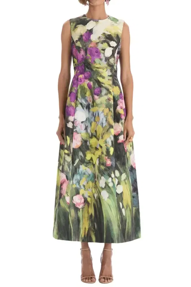 Oscar de la Renta Sleeveless Abstract Garden Cocktail Dress