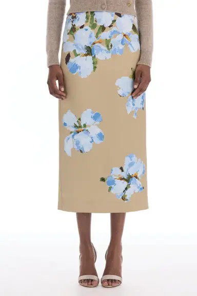 Oscar de la Renta Watercolor Iris Satin Pencil Skirt | Thumbnail 2