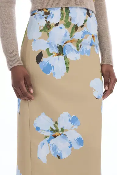Oscar de la Renta Watercolor Iris Satin Pencil Skirt | Thumbnail 3