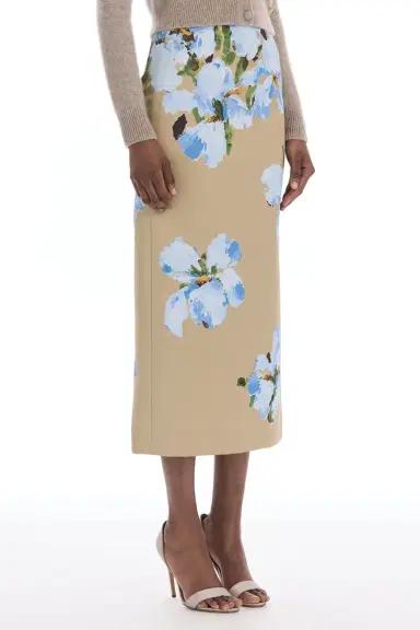Oscar de la Renta Watercolor Iris Satin Pencil Skirt | Thumbnail 4