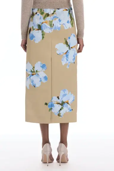 Oscar de la Renta Watercolor Iris Satin Pencil Skirt | Thumbnail 5