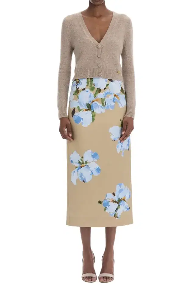 Oscar de la Renta Watercolor Iris Satin Pencil Skirt