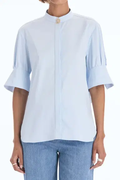 Oscar de la Renta Short Sleeve Poplin Sateen Blouse | Thumbnail 2 Oscar de la Renta Short Sleeve Poplin Sateen Blouse | Thumbnail 2