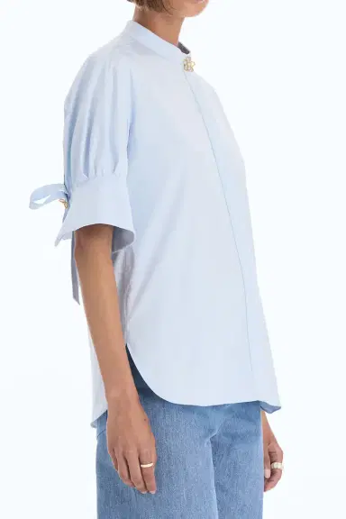 Oscar de la Renta Short Sleeve Poplin Sateen Blouse | Thumbnail 4 Oscar de la Renta Short Sleeve Poplin Sateen Blouse | Thumbnail 4