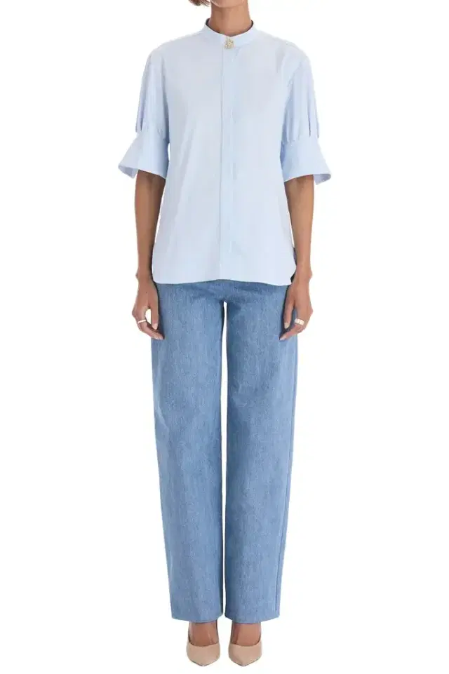 Oscar de la Renta Short Sleeve Poplin Sateen Blouse