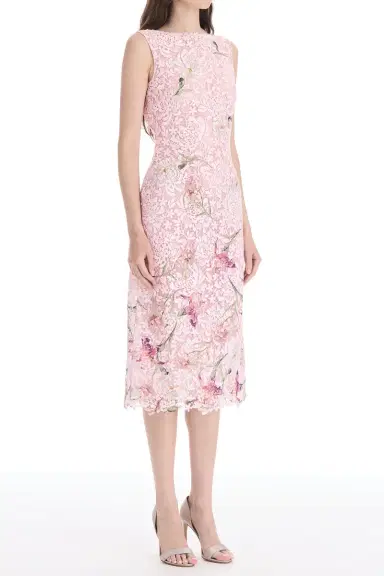 Oscar de la Renta Cape Sleeve Painted Iris Lace Day Dress | Thumbnail 3 Oscar de la Renta Cape Sleeve Painted Iris Lace Day Dress | Thumbnail 3