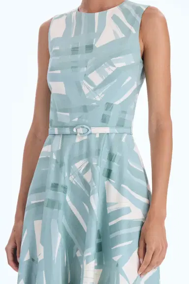 Oscar de la Renta Sleeveless Striped Plaid Poplin Day Dress | Thumbnail 2 Oscar de la Renta Sleeveless Striped Plaid Poplin Day Dress | Thumbnail 2