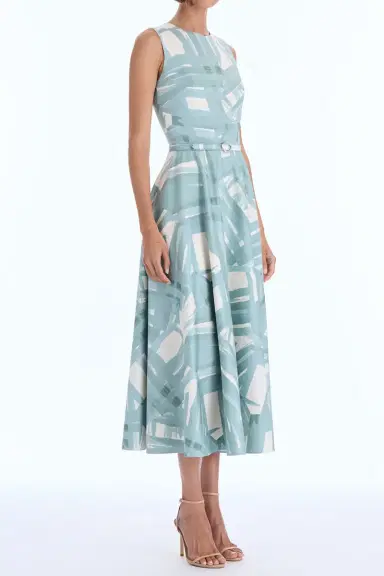 Oscar de la Renta Sleeveless Striped Plaid Poplin Day Dress | Thumbnail 3 Oscar de la Renta Sleeveless Striped Plaid Poplin Day Dress | Thumbnail 3