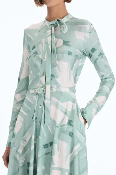 Oscar de la Renta Long Sleeve Striped Plaid Day Dress | Thumbnail 2 Oscar de la Renta Long Sleeve Striped Plaid Day Dress | Thumbnail 2