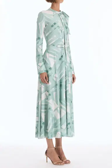 Oscar de la Renta Long Sleeve Striped Plaid Day Dress | Thumbnail 3 Oscar de la Renta Long Sleeve Striped Plaid Day Dress | Thumbnail 3