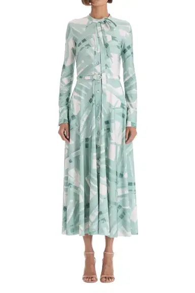 Oscar de la Renta Long Sleeve Striped Plaid Day Dress | Thumbnail 1 Oscar de la Renta Long Sleeve Striped Plaid Day Dress | Thumbnail 1