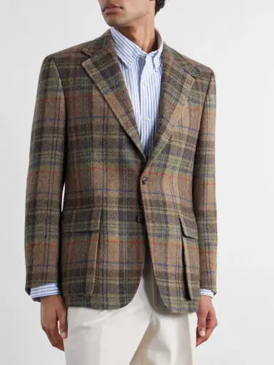 Polo Ralph Lauren Suede-Trimmed Checked Wool Blazer - Men | Thumbnail 3