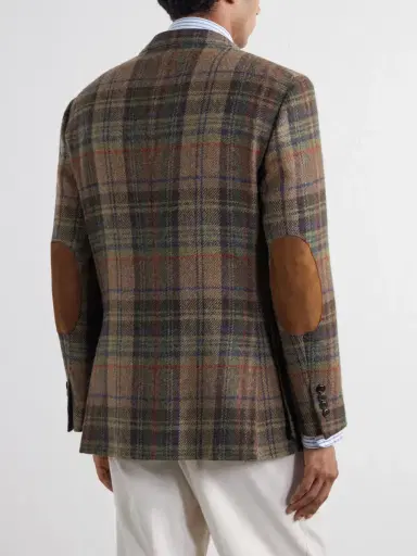 Polo Ralph Lauren Suede-Trimmed Checked Wool Blazer - Men | Thumbnail 4