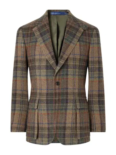 Polo Ralph Lauren Suede-Trimmed Checked Wool Blazer - Men | Thumbnail 1