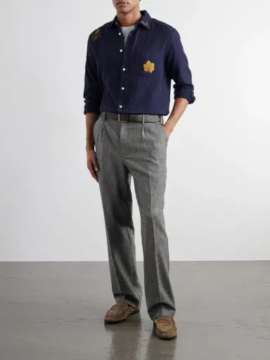 Portuguese Flannel Straight-Leg Pleated Wool Herringbone Trousers - Men | Thumbnail 2 Portuguese Flannel Straight-Leg Pleated Wool Herringbone Trousers - Men | Thumbnail 2