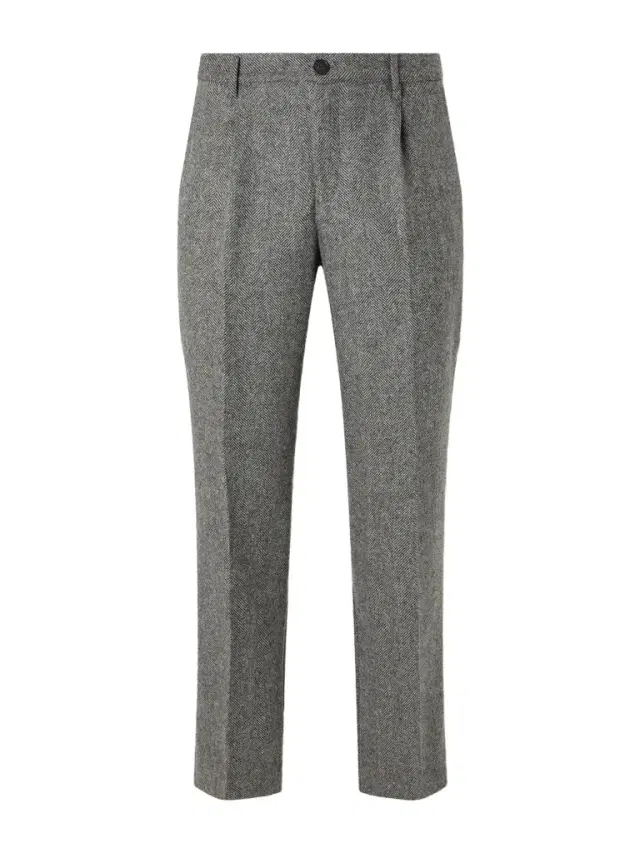 Portuguese Flannel Straight-Leg Pleated Wool Herringbone Trousers - Men