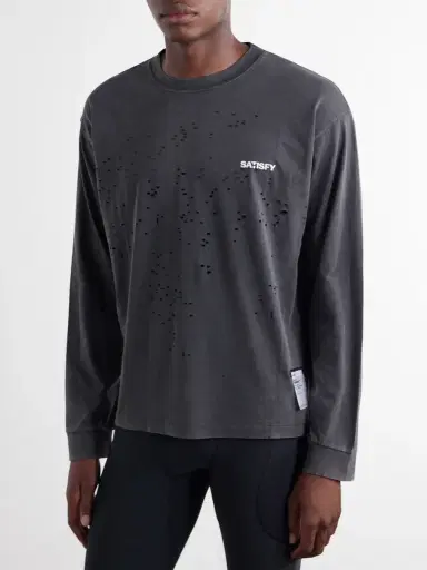 Satisfy Logo-Print Distressed MothTech™ Waffle-Knit Cotton T-Shirt - Men | Thumbnail 3 Satisfy Logo-Print Distressed MothTech™ Waffle-Knit Cotton T-Shirt - Men | Thumbnail 3