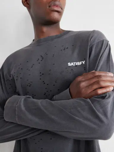 Satisfy Logo-Print Distressed MothTech™ Waffle-Knit Cotton T-Shirt - Men | Thumbnail 5 Satisfy Logo-Print Distressed MothTech™ Waffle-Knit Cotton T-Shirt - Men | Thumbnail 5