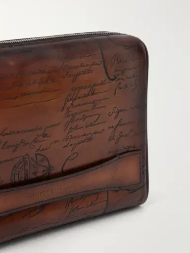 Berluti Rosewood Scritto Venezia Leather Pouch - Men | Thumbnail 5