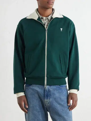 AMI PARIS Logo-Embroidered Cotton-Jersey Zip-Up Sweatshirt - Men | Thumbnail 3 AMI PARIS Logo-Embroidered Cotton-Jersey Zip-Up Sweatshirt - Men | Thumbnail 3