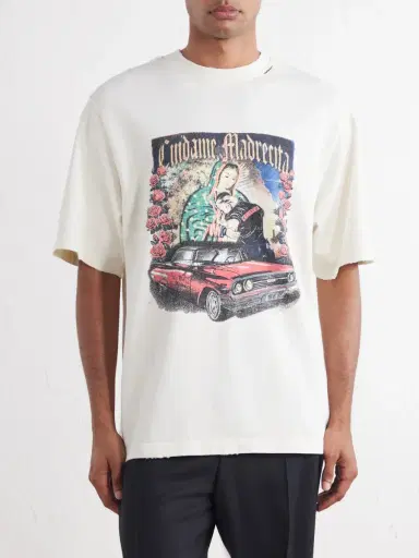 Willy Chavarria Ciudame Madresita Printed Distressed Cotton-Jersey T-Shirt - Men | Thumbnail 3 Willy Chavarria Ciudame Madresita Printed Distressed Cotton-Jersey T-Shirt - Men | Thumbnail 3