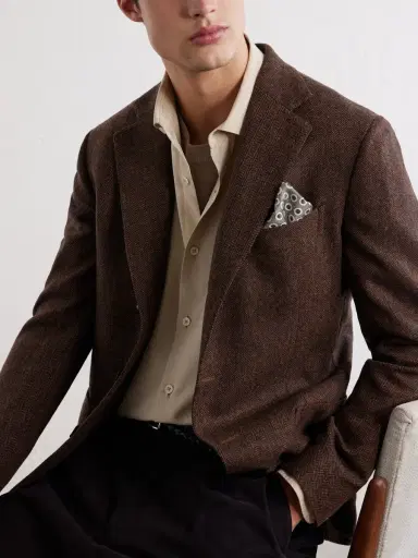 De Petrillo Posillipo Wool and Cashmere-Blend Herringbone Blazer - Men | Thumbnail 5