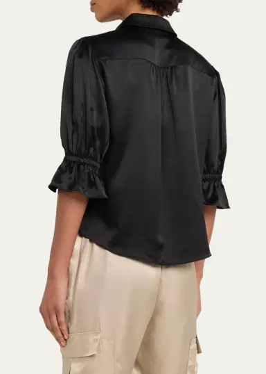 Cinq à Sept Fiona Silk Satin Short-Sleeve Top | Thumbnail 3 Cinq à Sept Fiona Silk Satin Short-Sleeve Top | Thumbnail 3