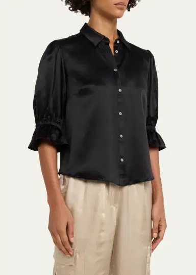 Cinq à Sept Fiona Silk Satin Short-Sleeve Top | Thumbnail 4 Cinq à Sept Fiona Silk Satin Short-Sleeve Top | Thumbnail 4
