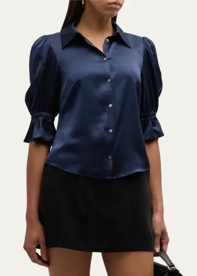 Cinq à Sept Fiona Silk Satin Short-Sleeve Top | Thumbnail 8 Cinq à Sept Fiona Silk Satin Short-Sleeve Top | Thumbnail 8