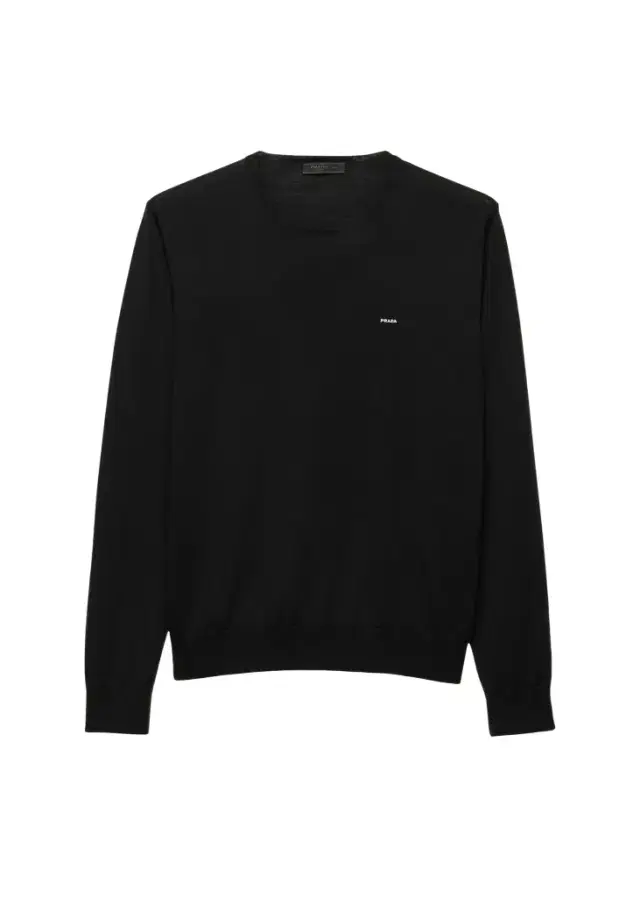 Prada Men's Superfine Wool Small-Logo Crewneck Sweater