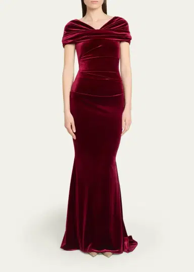 Talbot Runhof Kate Draped Velvet Mermaid Gown | Thumbnail 2