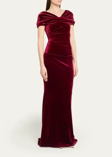 Talbot Runhof Kate Draped Velvet Mermaid Gown | Thumbnail 4