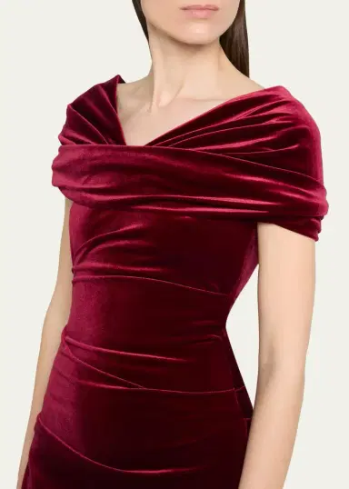 Talbot Runhof Kate Draped Velvet Mermaid Gown | Thumbnail 5