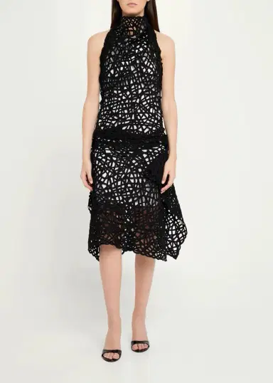 Diotima Lattice Embroidered Layered Halter Midi Dress | Thumbnail 2