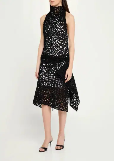 Diotima Lattice Embroidered Layered Halter Midi Dress | Thumbnail 4