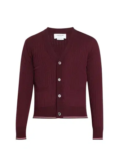 Thom Browne RWB Striped Merino Wool Cardigan | Thumbnail 1 Thom Browne RWB Striped Merino Wool Cardigan | Thumbnail 1