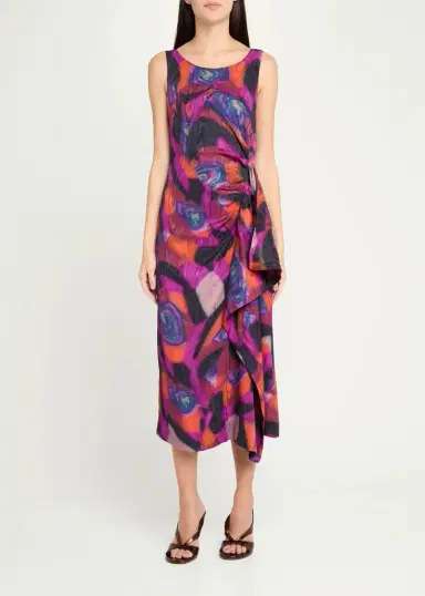 Dries Van Noten Dropps Sleeveless Ruched Ruffle Midi Dress | Thumbnail 2