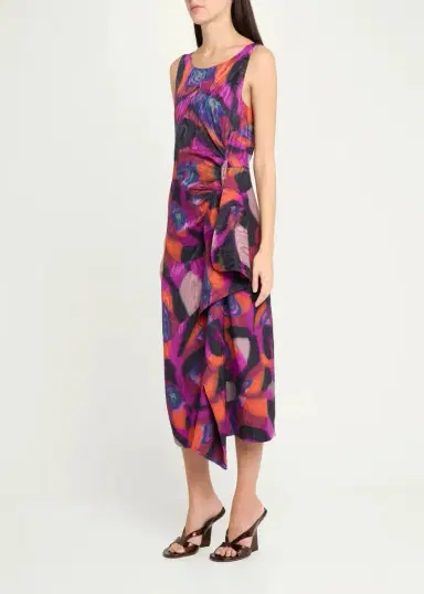 Dries Van Noten Dropps Sleeveless Ruched Ruffle Midi Dress | Thumbnail 4