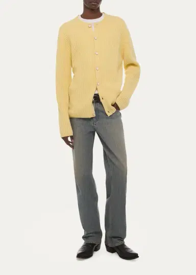 Helmut Lang Men's Wool Ribbed Crewneck Cardigan | Thumbnail 2 Helmut Lang Men's Wool Ribbed Crewneck Cardigan | Thumbnail 2