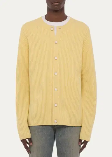 Helmut Lang Men's Wool Ribbed Crewneck Cardigan | Thumbnail 4 Helmut Lang Men's Wool Ribbed Crewneck Cardigan | Thumbnail 4