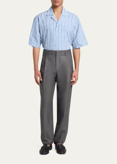 Bottega Veneta Men's Cargo Pocket Shadow Stripe Pleated Trousers | Thumbnail 2 Bottega Veneta Men's Cargo Pocket Shadow Stripe Pleated Trousers | Thumbnail 2