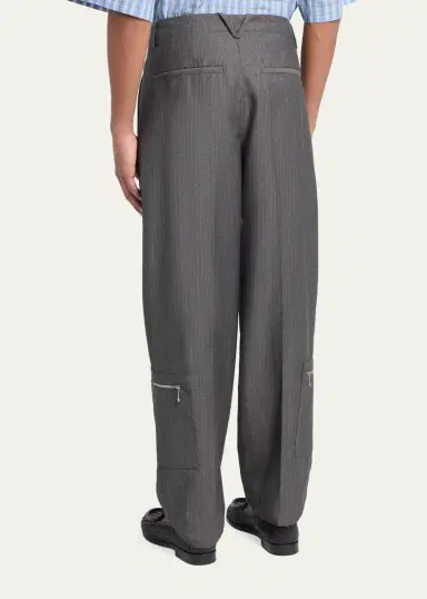 Bottega Veneta Men's Cargo Pocket Shadow Stripe Pleated Trousers | Thumbnail 3 Bottega Veneta Men's Cargo Pocket Shadow Stripe Pleated Trousers | Thumbnail 3