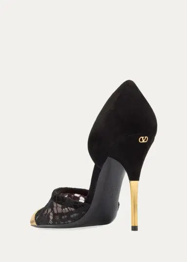 Valentino Garavani D'Orsay Lace-Embellished Suede Pump | Thumbnail 2
