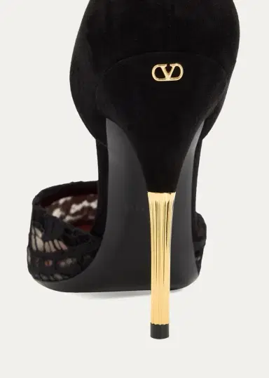 Valentino Garavani D'Orsay Lace-Embellished Suede Pump | Thumbnail 3