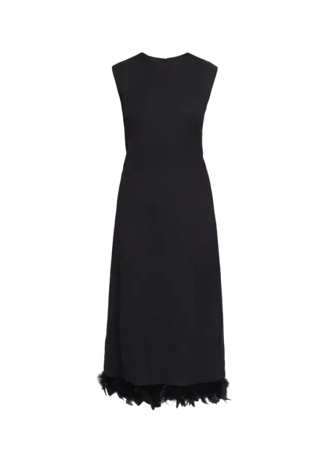 Plan C Sleeveless Feather-Hem Midi Dress