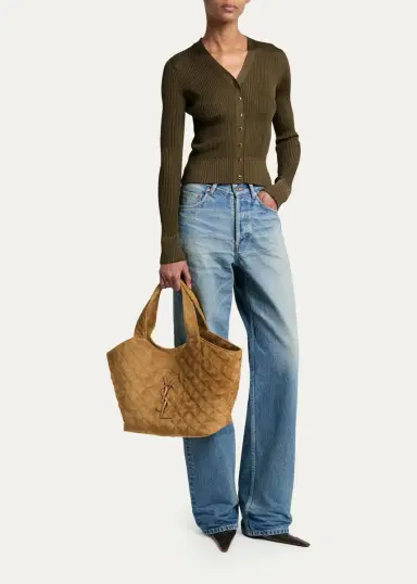 Saint Laurent Icare Medium Quilted Suede Tote Bag | Thumbnail 9